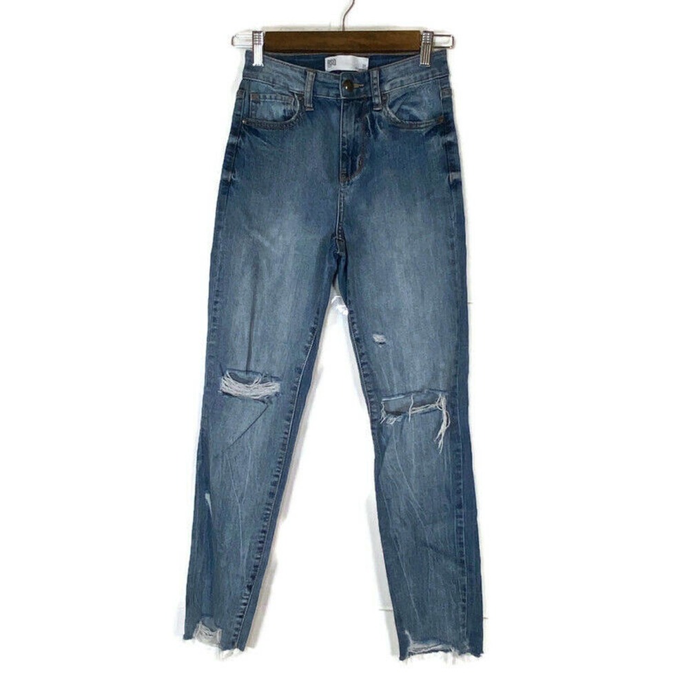 RSQ Womens 24 Vintage Mom Jeans Destroyed Raw Hem High Rise Medium Wash